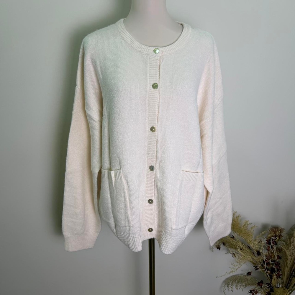 Merokeety Size XL Cream Button Front Cardigan Sweater with Pockets